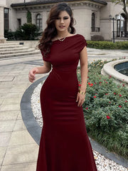 Damen Schrägschulter Plissee Abendkleid