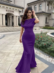 Damen Schrägschulter Plissee Abendkleid