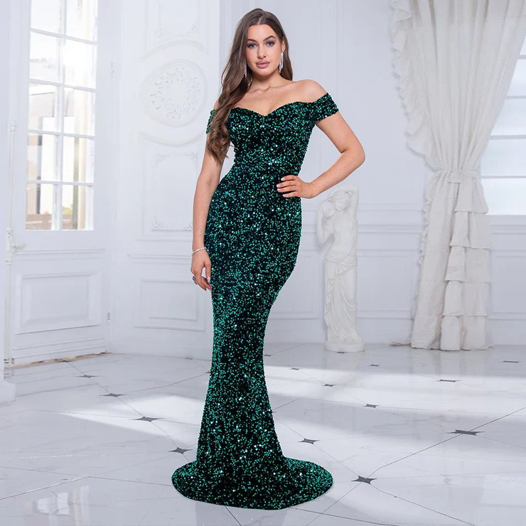 Langes Partykleid mit Schlitzausschnitt und Glitzerpailletten